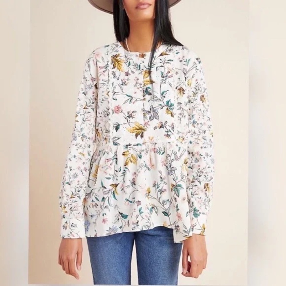 ANTHROPOLOGIE GINEVRA LACE BABYDOLL BLOUSE, XLARGE